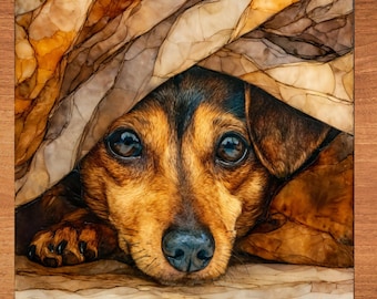 Chiweenie Under the Blanket Ceramic Tile thumbnail 1