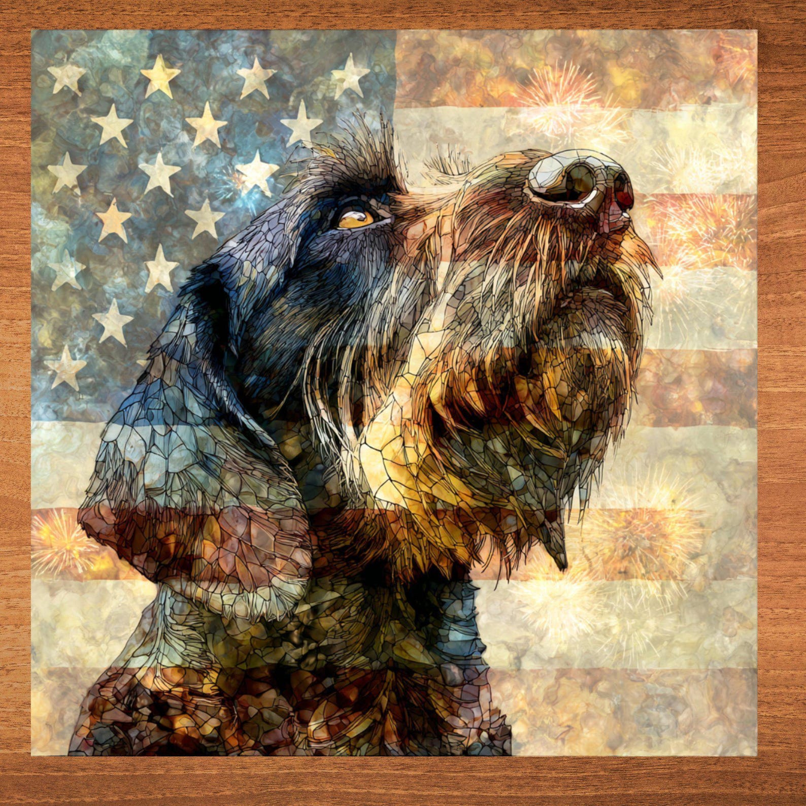 Wirehaired Pointing Griffon USA Flag Patriotic Dog Ceramic Tile