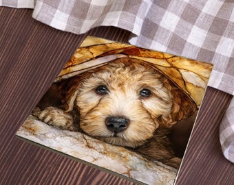 Labradoodle Under the Blanket Ceramic Tile thumbnail 4