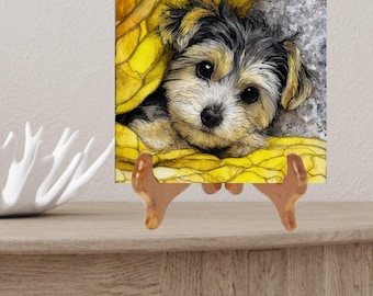 Morkie Under the Blanket Ceramic Tile thumbnail 2