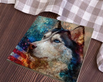 Alaskan Malamute USA Flag Patriotic Dog Ceramic Tile thumbnail 3