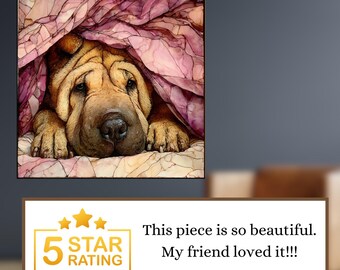 Shar Pei Under the Blanket Ceramic Tile thumbnail 4