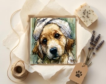 Golden Retriever Spa Dog Ceramic Tile thumbnail 2