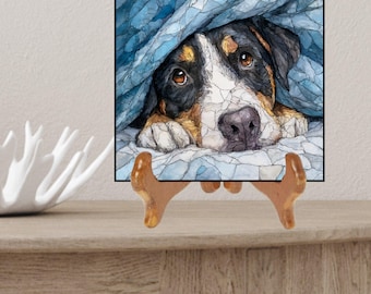 Greater Swiss Mountain Dog Under the Blanket Ceramic Tile thumbnail 2
