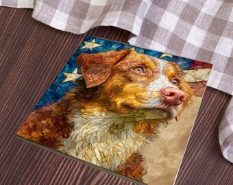 Nova Scotia Duck Tolling Retriever USA Flag Patriotic Dog Ceramic Tile thumbnail 3
