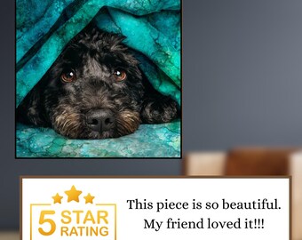 Portuguese Water Dog Under the Blanket Ceramic Tile thumbnail 3