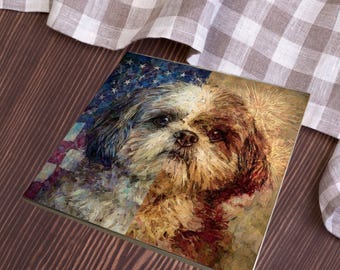 Shih Tzu USA Flag Patriotic Dog Ceramic Tile thumbnail 3