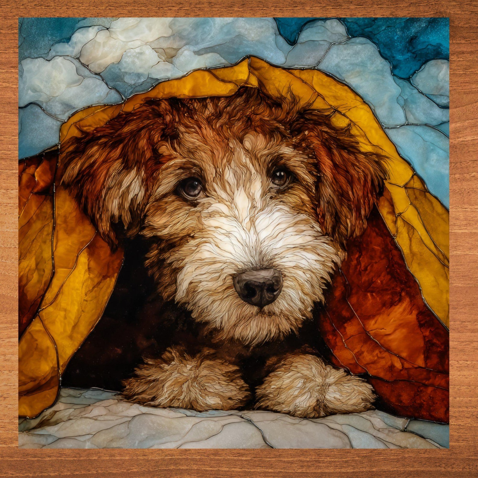 Aussiedoodle Under the Blanket Ceramic Tile