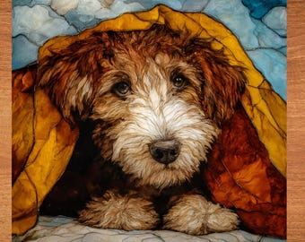 Aussiedoodle Under the Blanket Ceramic Tile thumbnail 1