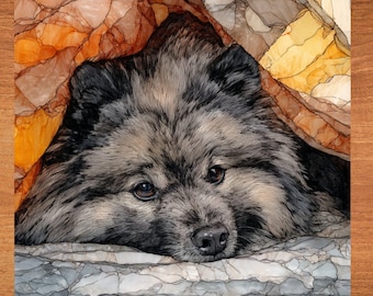 Keeshond Under the Blanket Ceramic Tile thumbnail 1