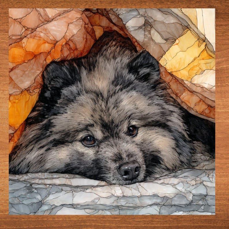 Keeshond Under the Blanket Ceramic Tile