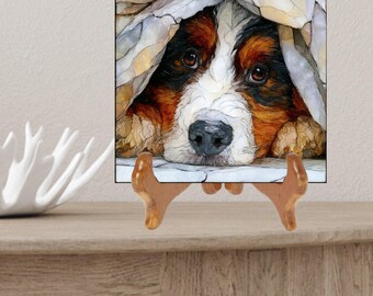 Bernese Mountain Dog Under the Blanket Ceramic Tile thumbnail 2
