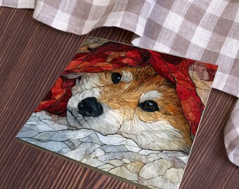 Akita Under the Blanket Ceramic Tile thumbnail 4
