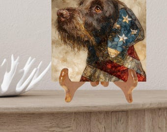 German Wirehaired Pointer USA Flag Patriotic Dog Ceramic Tile thumbnail 2