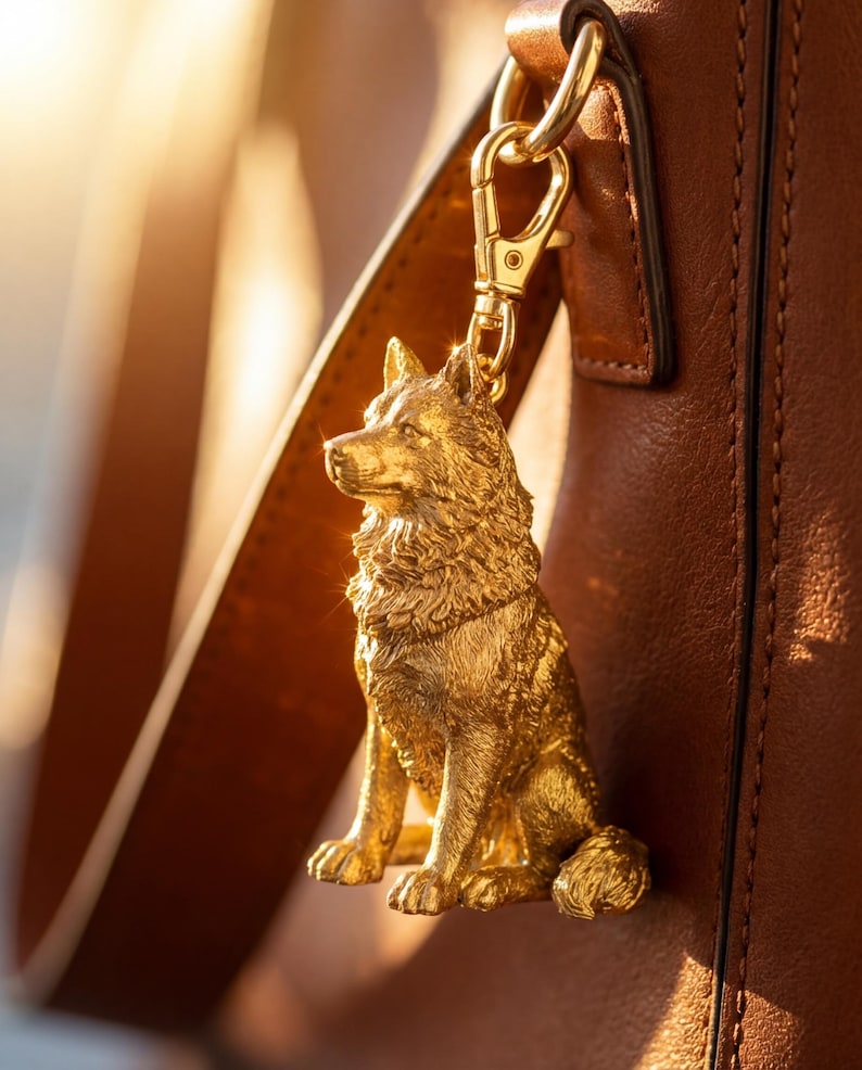 Alaskan Malamute Gold Dog Sculpture Bag Charm