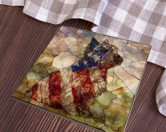 Cairn Terrier USA Flag Patriotic Dog Ceramic Tile thumbnail 3