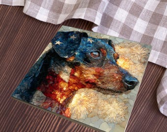 Chiweenie USA Flag Patriotic Dog Ceramic Tile thumbnail 3