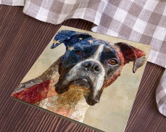 Boxer USA Flag Patriotic Dog Ceramic Tile thumbnail 3