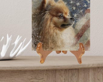 Pomeranian USA Flag Patriotic Dog Ceramic Tile thumbnail 3