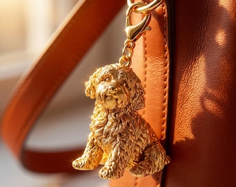 Maltipoo Gold Dog Sculpture Bag Charm thumbnail 1