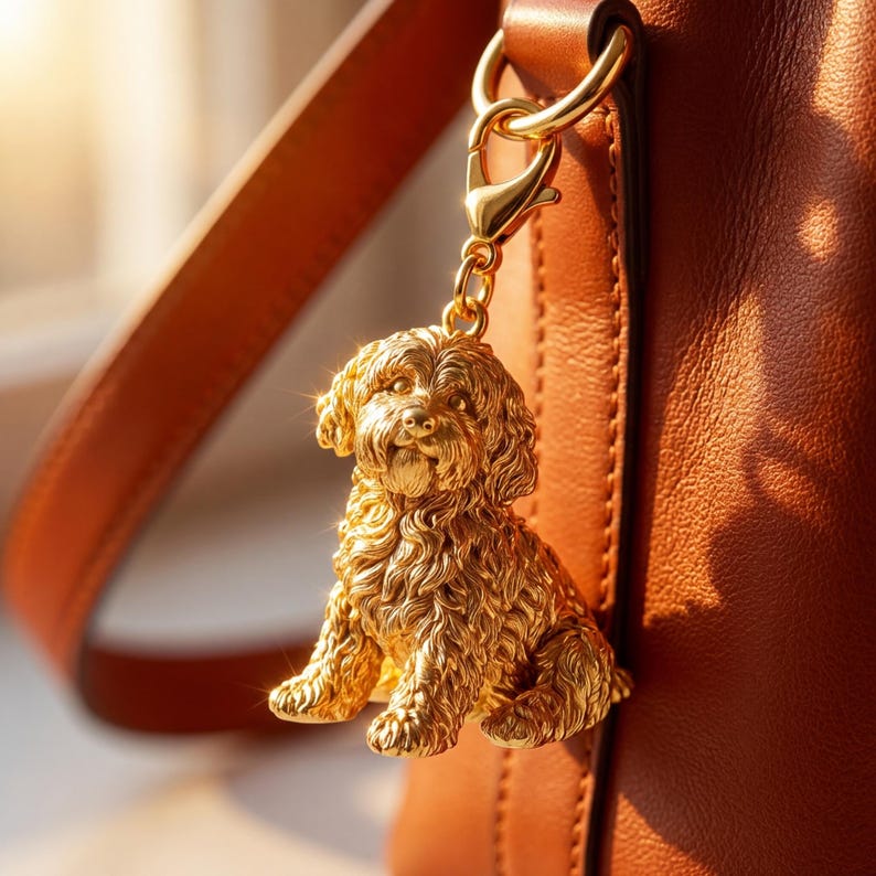 Maltipoo Gold Dog Sculpture Bag Charm