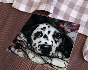 Dalmatian Under the Blanket Ceramic Tile thumbnail 4