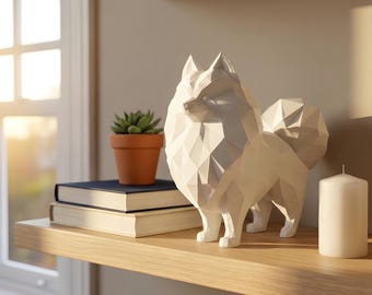 Pomeranian Low-Poly Geometric Dog Statue thumbnail 1
