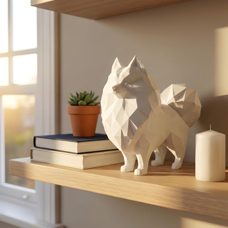 Pomeranian Low-Poly Geometric Dog Statue