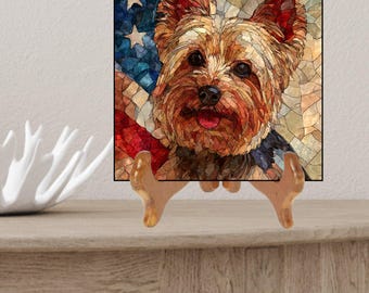 Yorkshire Terrier USA Flag Patriotic Dog Ceramic Tile thumbnail 2