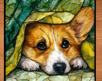 Pembroke Welsh Corgi Under the Blanket Ceramic Tile thumbnail 1