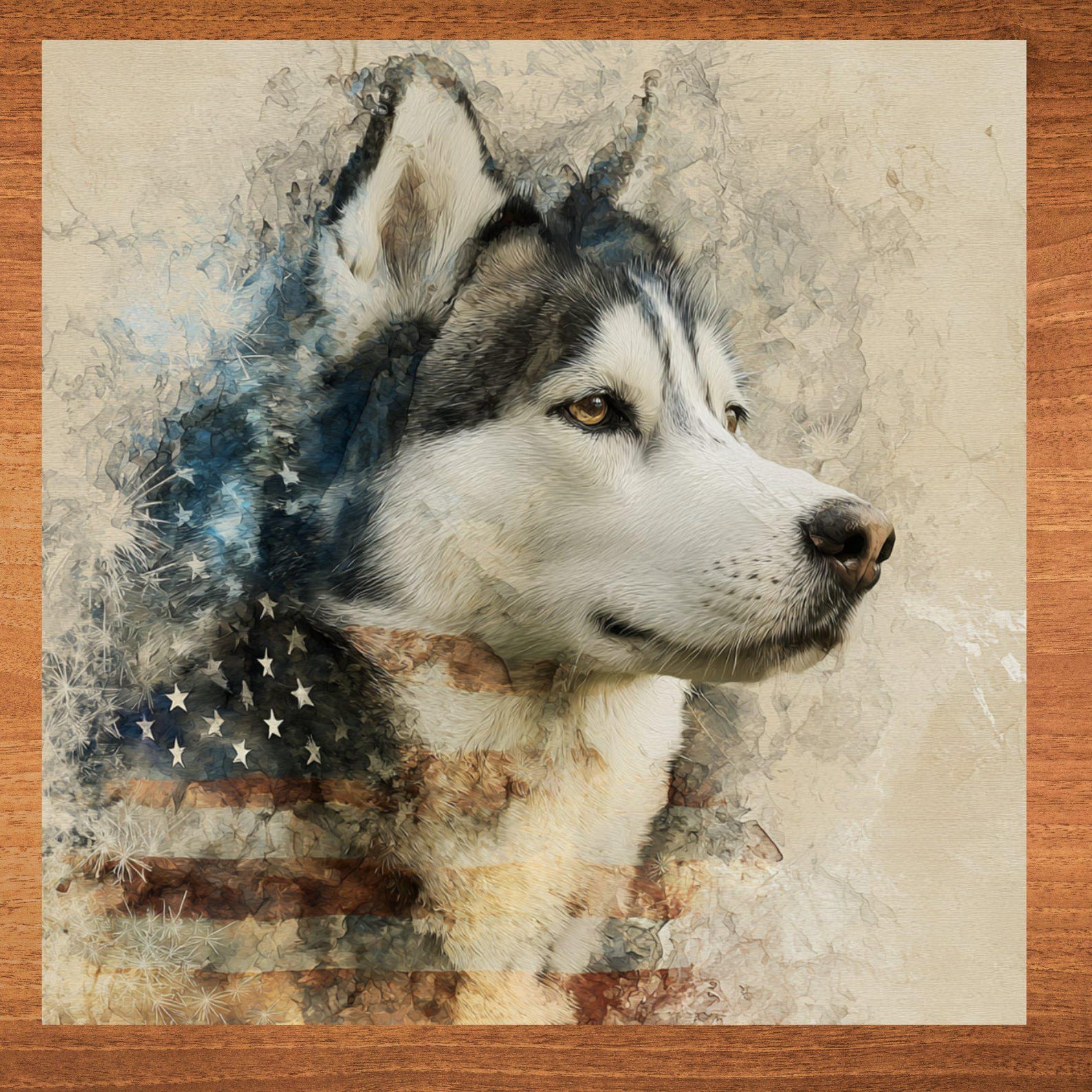 Huskador USA Flag Patriotic Dog Ceramic Tile