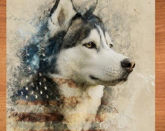 Huskador USA Flag Patriotic Dog Ceramic Tile thumbnail 1
