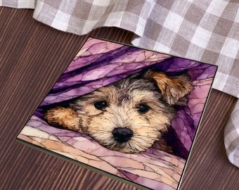 Yorkipoo Under the Blanket Ceramic Tile thumbnail 4