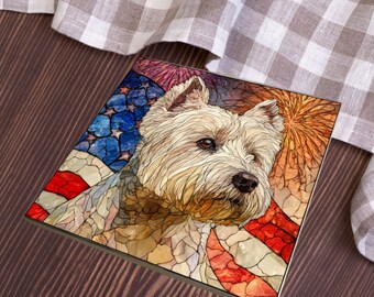 West Highland White Terrier USA Flag Patriotic Dog Ceramic Tile thumbnail 3