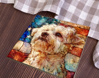 Maltese USA Flag Patriotic Dog Ceramic Tile thumbnail 3