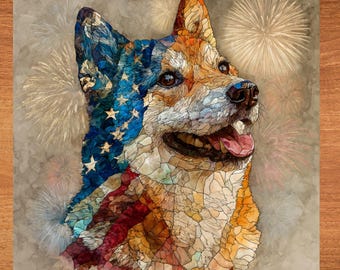 Shiba Inu USA Flag Patriotic Dog Ceramic Tile thumbnail 1