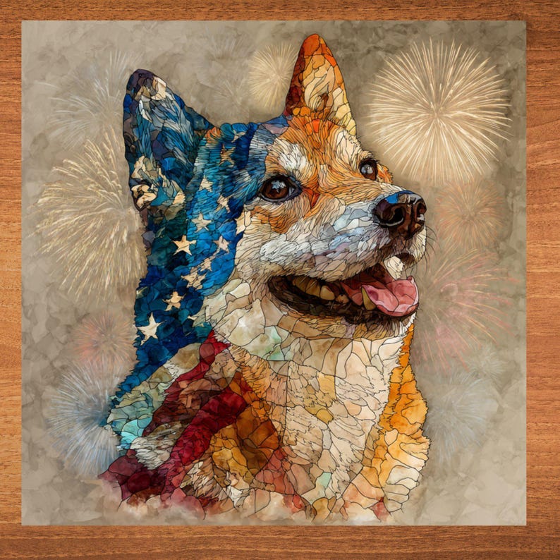 Shiba Inu USA Flag Patriotic Dog Ceramic Tile