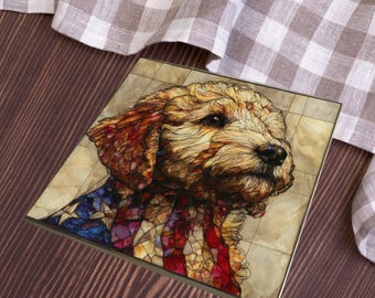 Goldendoodle USA Flag Patriotic Dog Ceramic Tile thumbnail 3