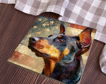Doberman Pinscher USA Flag Patriotic Dog Ceramic Tile thumbnail 3