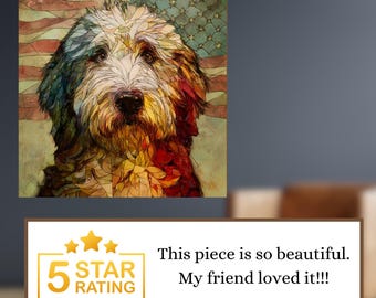 Sheepadoodle USA Flag Patriotic Dog Ceramic Tile thumbnail 4