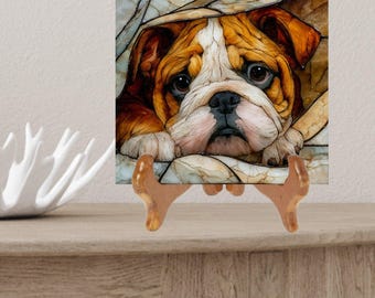 English Bulldog Under the Blanket Ceramic Tile thumbnail 2