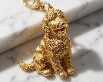 Sheepadoodle Gold Dog Sculpture Bag Charm thumbnail 2