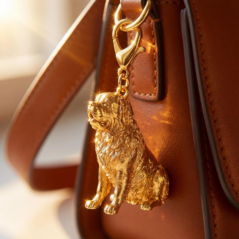 Saint Bernard Gold Dog Sculpture Bag Charm