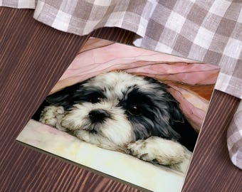 Shih Tzu Under the Blanket Ceramic Tile thumbnail 4