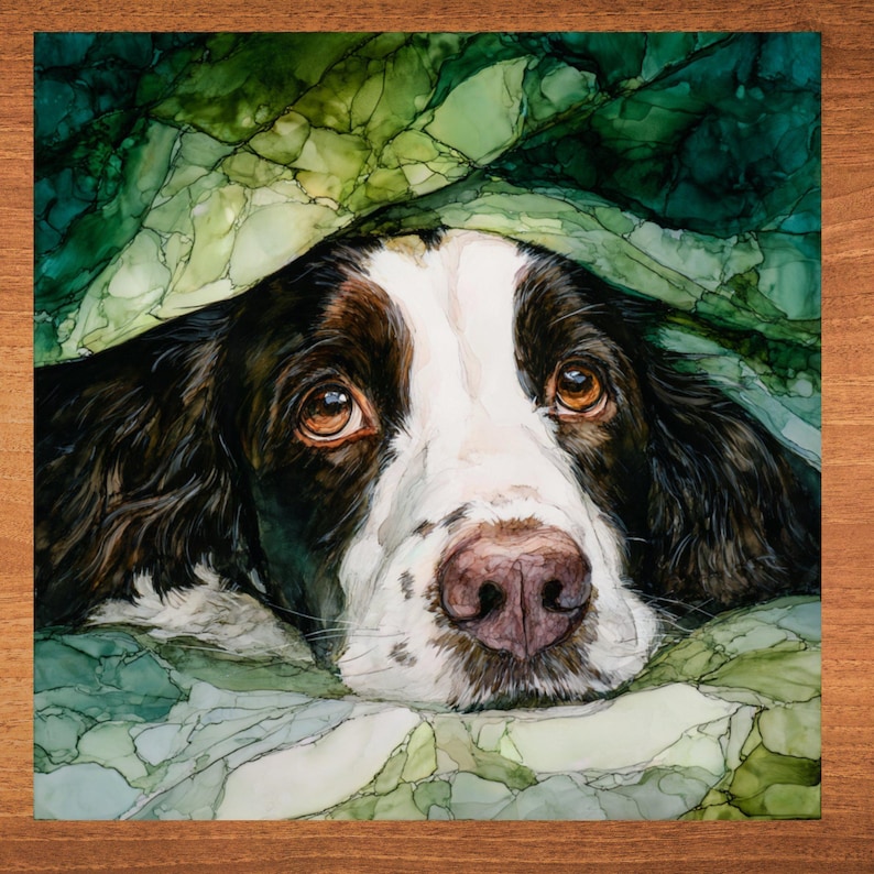 English Springer Spaniel Under the Blanket Ceramic Tile