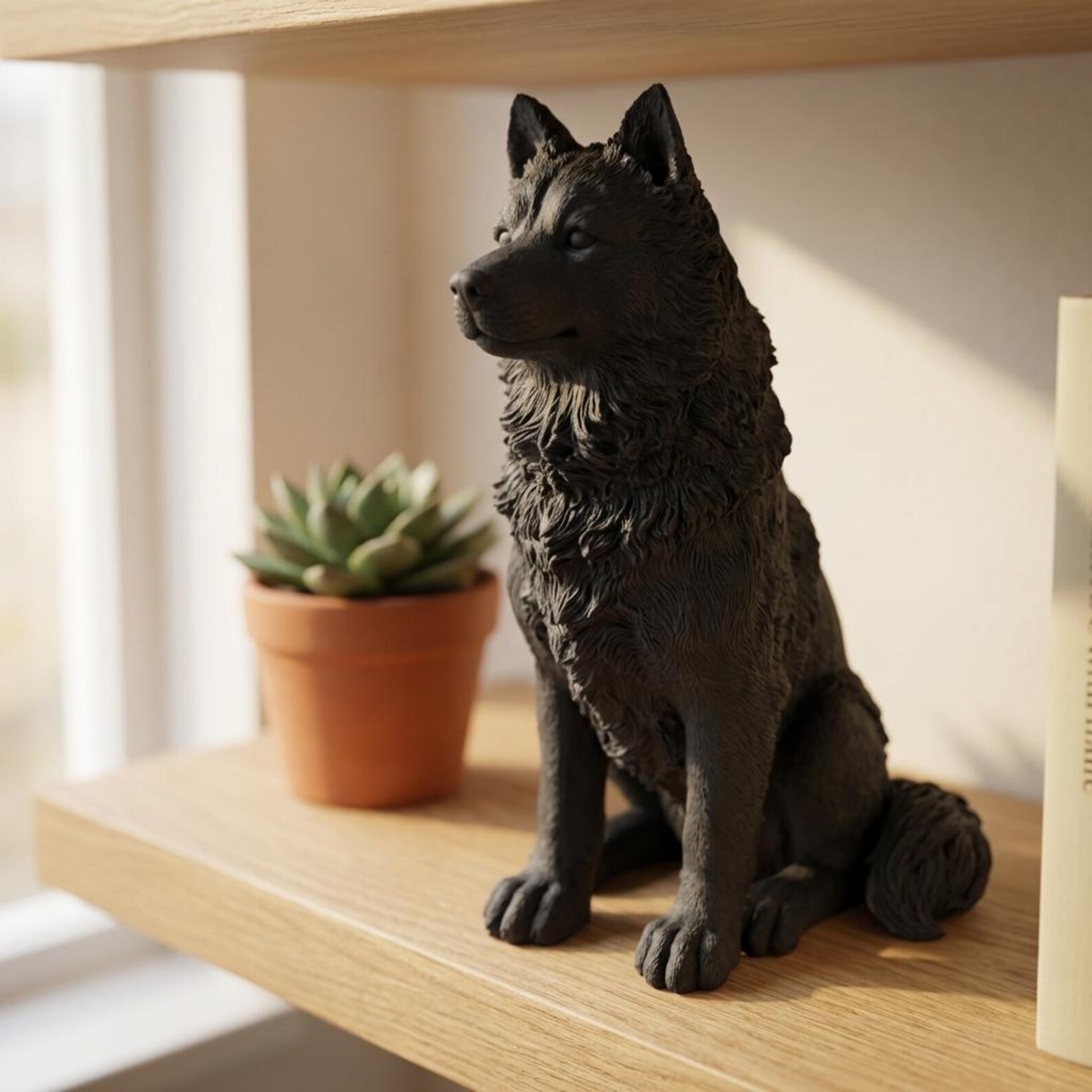 Alaskan Malamute Realistic Seated Dog Statue