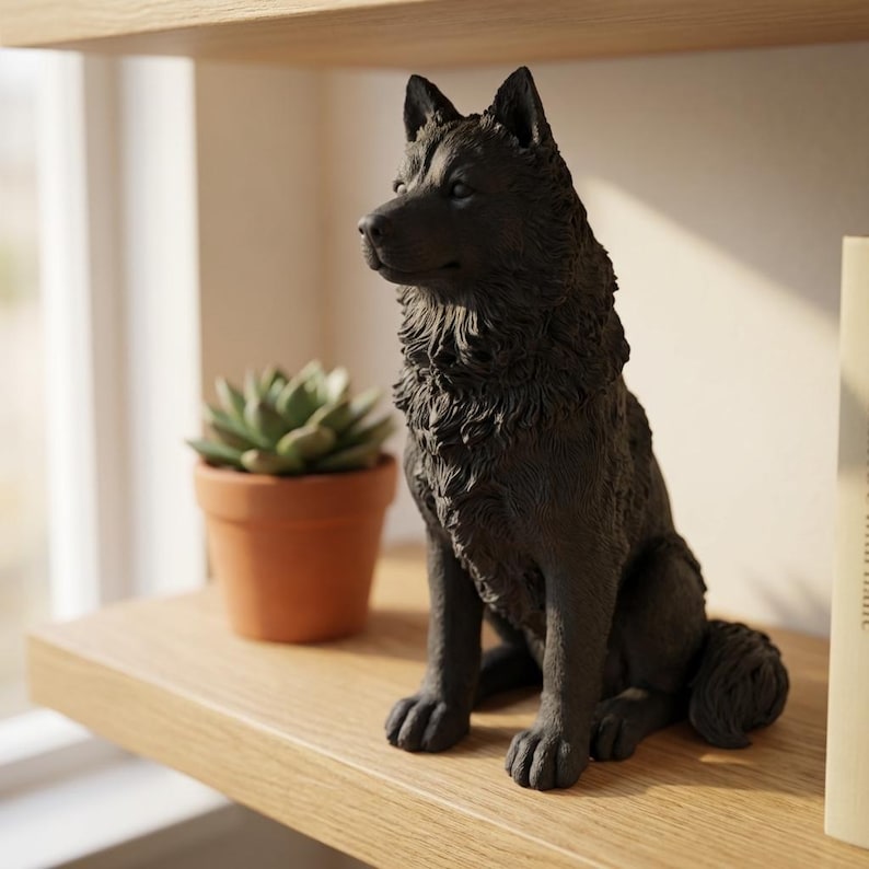 Alaskan Malamute Realistic Seated Dog Statue
