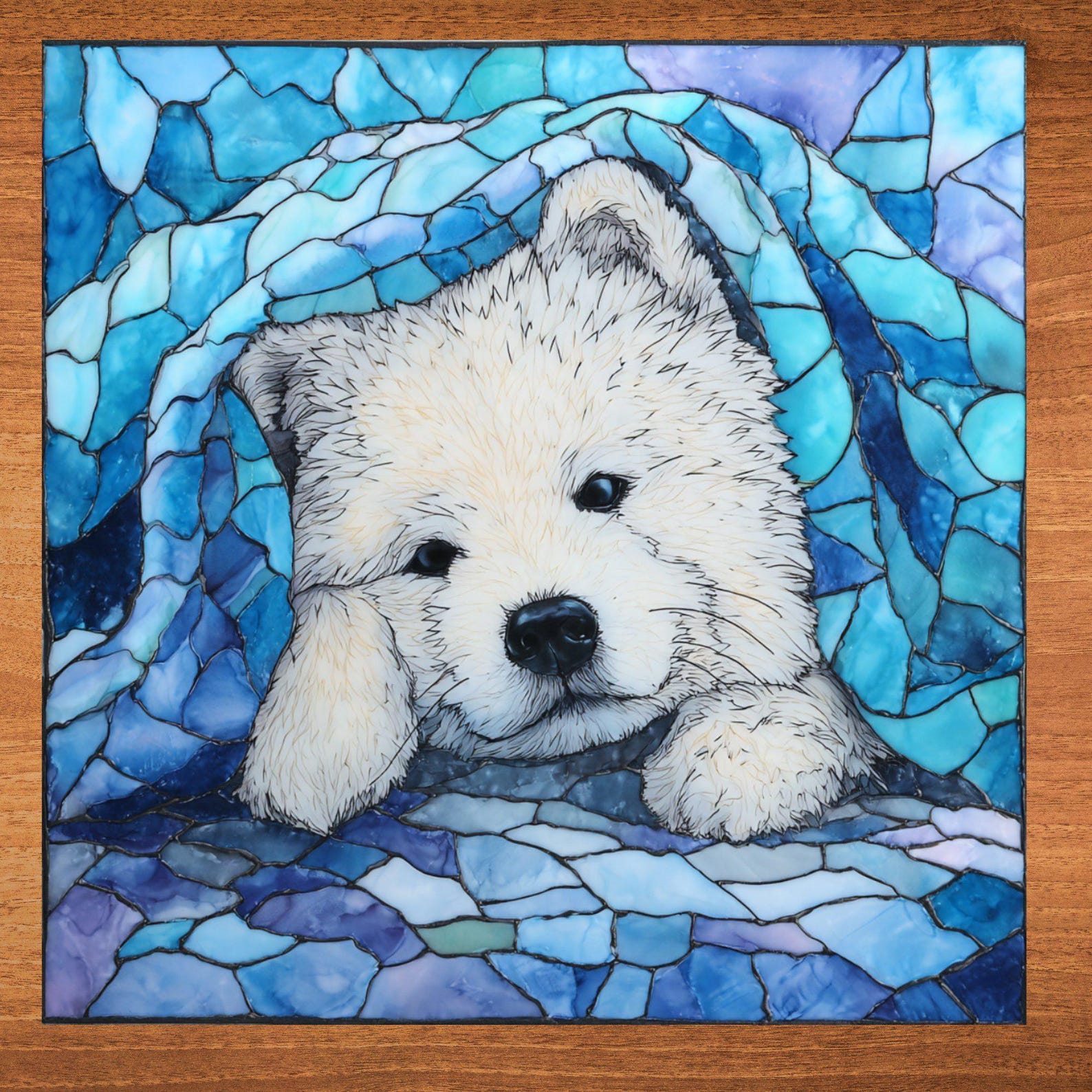 Samoyed Under the Blanket Ceramic Tile