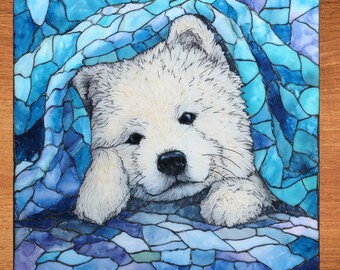 Samoyed Under the Blanket Ceramic Tile thumbnail 1