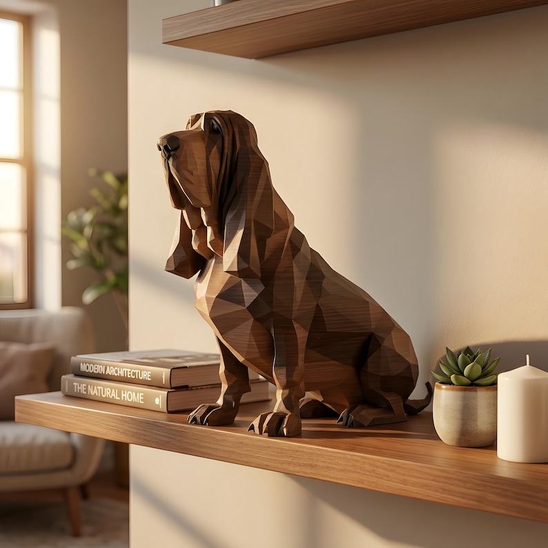 Bloodhound Low-Poly Geometric Dog Statue